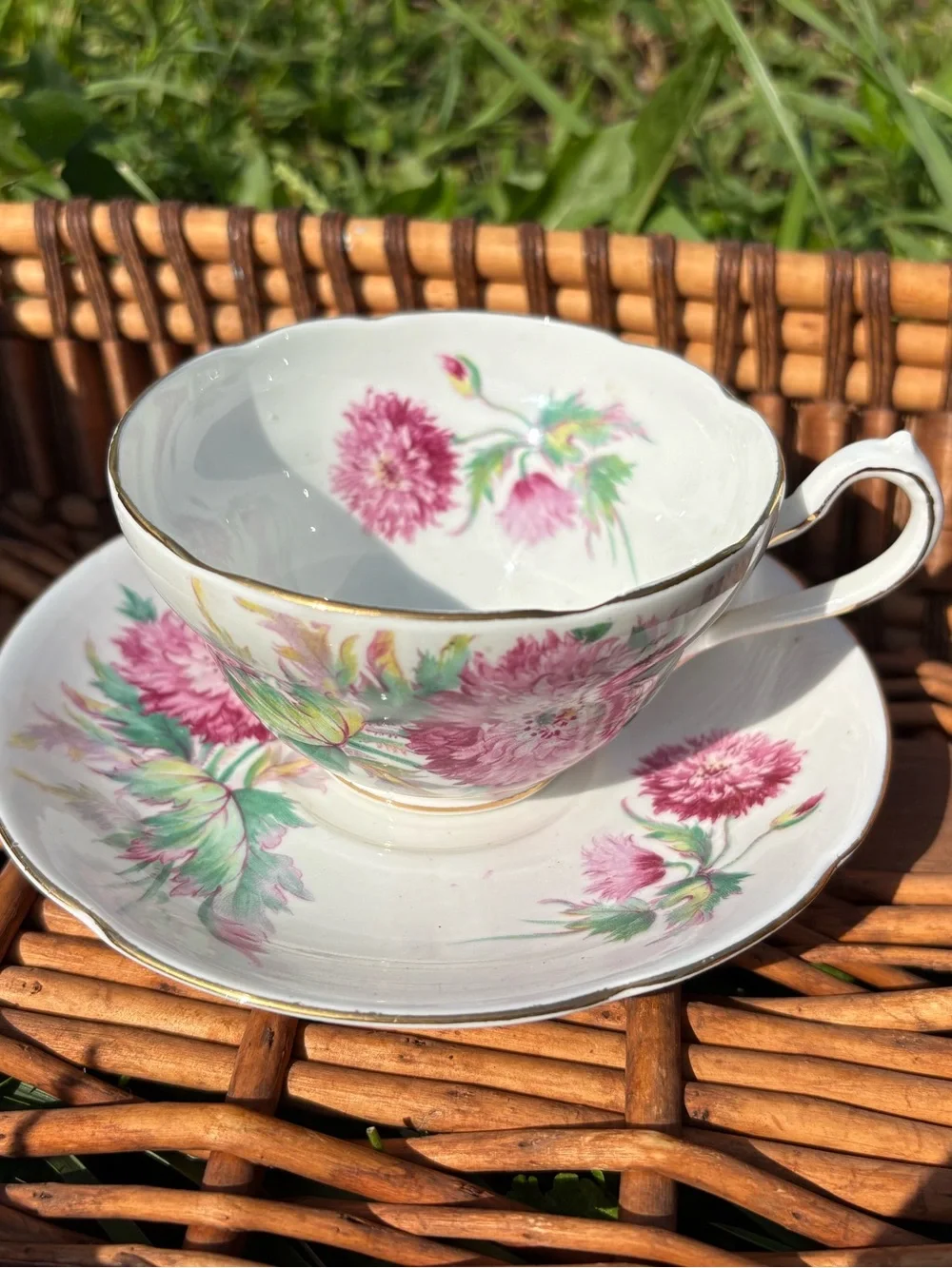 Source Unknown Pink Floral Porcelain Teacup and Saucer